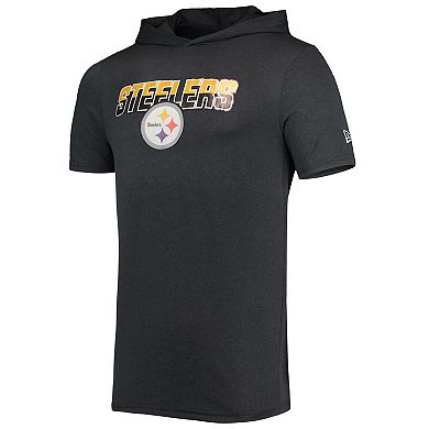 Men's New Era Heathered Black Pittsburgh Steelers Team Brushed Hoodie T-Shirt