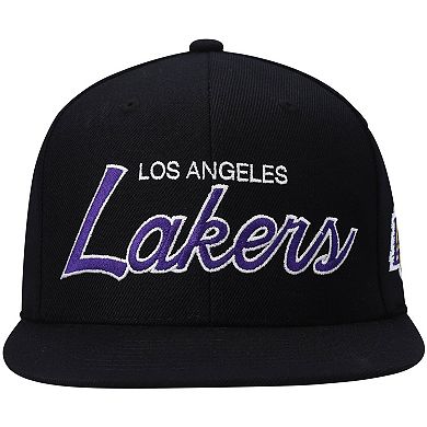 Men's Mitchell & Ness Black Los Angeles Lakers Hardwood Classics Script 2.0 Snapback Hat