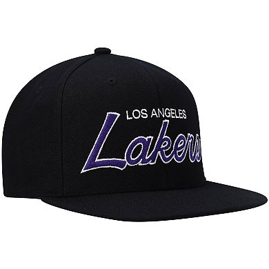 Men's Mitchell & Ness Black Los Angeles Lakers Hardwood Classics Script 2.0 Snapback Hat