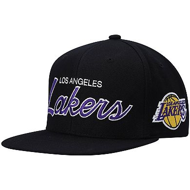 Men's Mitchell & Ness Black Los Angeles Lakers Hardwood Classics Script 2.0 Snapback Hat