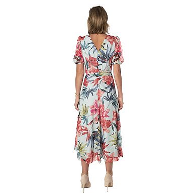 Women's Maison Tara Tropical Puff-Sleeve Faux-Wrap Dress