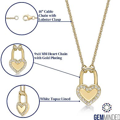Gemminded 14k Gold Over Silver White Topaz Heart Lock Necklace