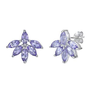 Gemminded Sterling Silver Amethyst Flower Stud Earrings