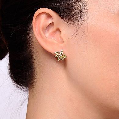 Gemminded Sterling Silver Peridot Flower Stud Earrings
