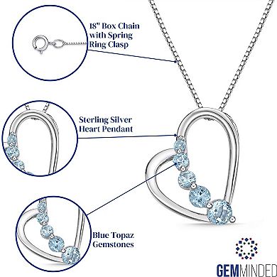 Gemminded Sterling Silver Blue Topaz Open Heart Pendant Necklace