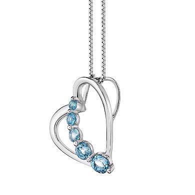 Gemminded Sterling Silver Blue Topaz Open Heart Pendant Necklace
