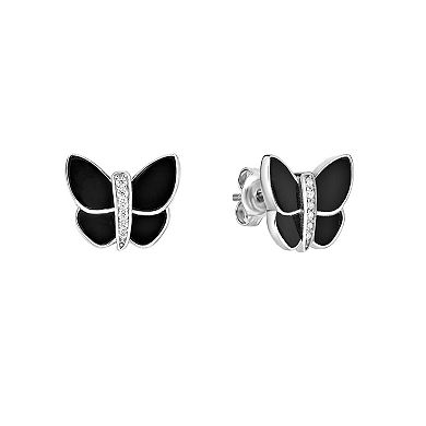 Gemminded Sterling Silver Cubic Zirconia & Black Onyx Butterfly Earrings