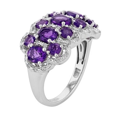 Sterling Silver Genuine Amethyst & White Cubic Zirconia Accent Cluster Ring