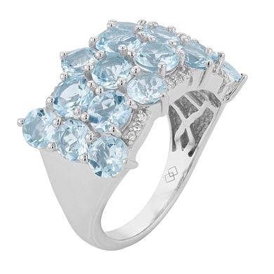 Sterling Silver Genuine Aquamarine & White Cubic Zirconia Accent Cluster Ring