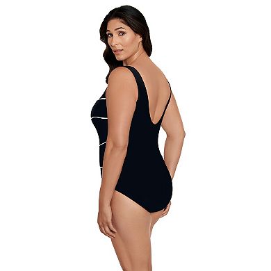 Women's Great Lengths D-Cup Long Torso Piped One-Piece Swimsuit