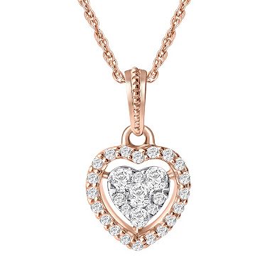 10k Rose Gold 1/4 Carat T.W. Diamond Heart Halo Pendant Necklace