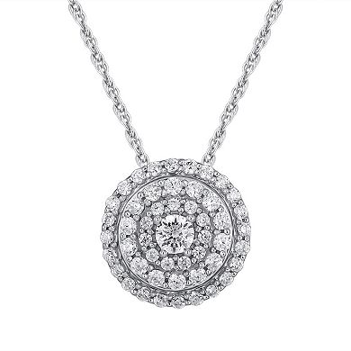 10k White Gold 1/3 Carat T.W. Diamond Circle Cluster Pendant Necklace