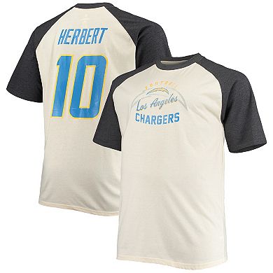 Men's Justin Herbert Oatmeal Los Angeles Chargers Big & Tall Player Name & Number Raglan T-Shirt