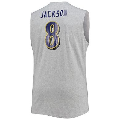 Men's Lamar Jackson Heathered Gray Baltimore Ravens Big & Tall Player Name & Number Muscle Tank Top