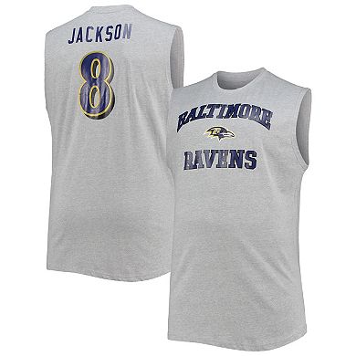Men's Lamar Jackson Heathered Gray Baltimore Ravens Big & Tall Player Name & Number Muscle Tank Top