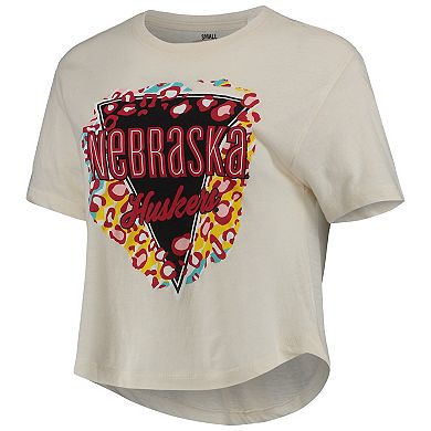 Women's Pressbox Cream Nebraska Huskers Taylor Animal Print Cropped T-Shirt