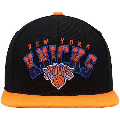 Men's Mitchell & Ness Black/Orange New York Knicks Gradient Wordmark Snapback Hat