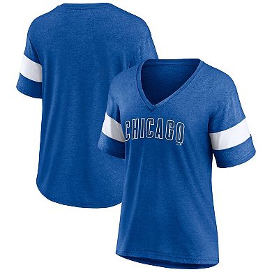 Women's Fanatics Branded Heathered Royal Chicago Cubs Wordmark V-Neck Tri-Blend T-Shirt