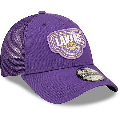 Men's New Era Purple Los Angeles Lakers Team Logo Patch 9FORTY Trucker Snapback Hat