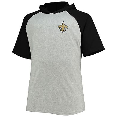 Men's Heathered Gray/Black New Orleans Saints Big & Tall Raglan Short Sleeve Pullover Hoodie