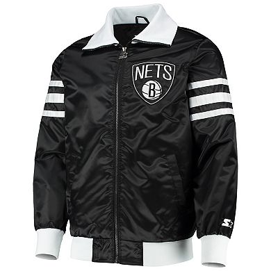Men's Starter Black Brooklyn Nets The Captain II Full-Zip Varsity Jacket