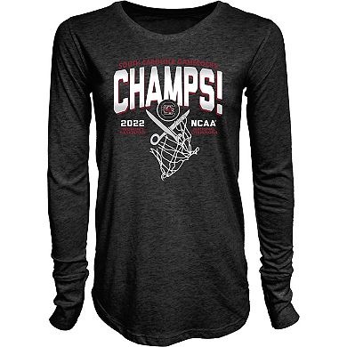 Women's Blue 84 Heathered Black South Carolina Gamecocks 2022 NCAA Women's Basketball National Champions Cut The Net Long Sleeve T-Shirt