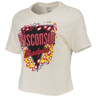 Women's Pressbox Cream Wisconsin Badgers Taylor Animal Print Cropped T-Shirt