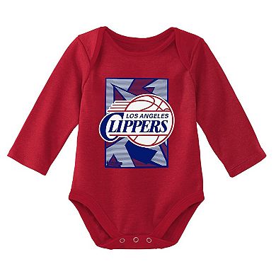 Newborn & Infant Mitchell & Ness Royal/Red LA Clippers 3-Piece Hardwood Classics Bodysuits & Cuffed Knit Hat Set