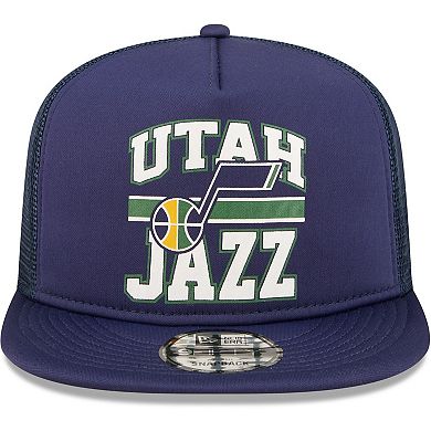 Men's New Era Navy Utah Jazz Logo A-Frame 9FIFTY Trucker Snapback Hat