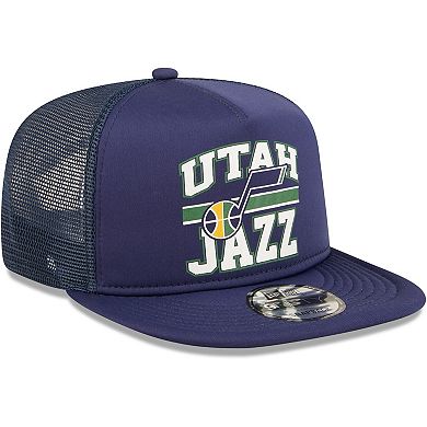 Men's New Era Navy Utah Jazz Logo A-Frame 9FIFTY Trucker Snapback Hat