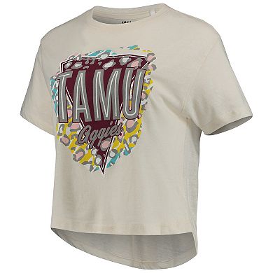 Women's Pressbox Cream Texas A&M Aggies Taylor Animal Print Cropped T-Shirt