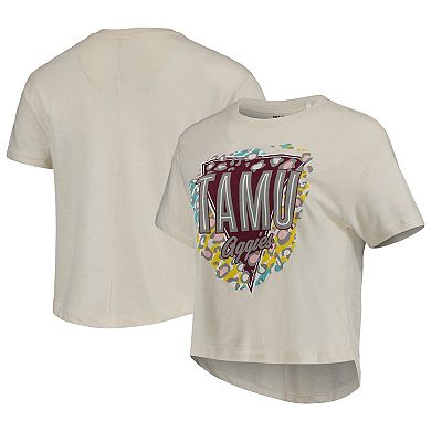 Women's Pressbox Cream Texas A&M Aggies Taylor Animal Print Cropped T-Shirt