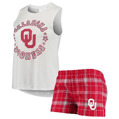 Women's Concepts Sport Crimson/White Oklahoma Sooners Ultimate Flannel Tank Top & Shorts Sleep Set