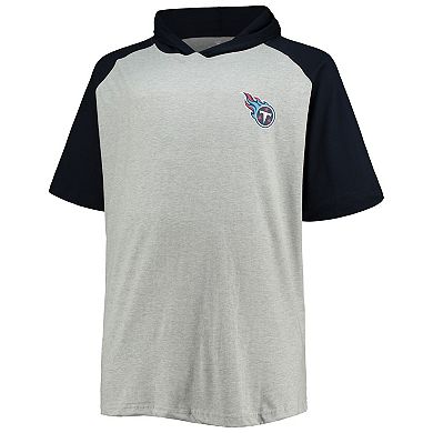Men's Heathered Gray/Navy Tennessee Titans Big & Tall Raglan Short Sleeve Pullover Hoodie