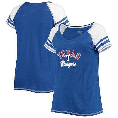 Women's Soft as a Grape Royal Texas Rangers Curvy Colorblock Tri-Blend Raglan V-Neck T-Shirt