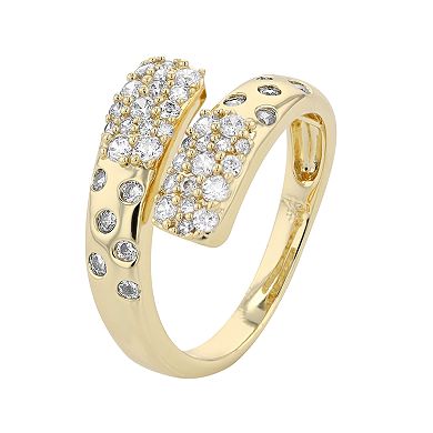 14k Gold Over Silver Cubic Zirconia Bypass Ring