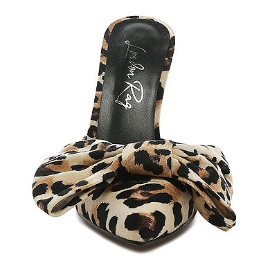 Joelle Women's High Heel Bow Tie Leopard Print Mules