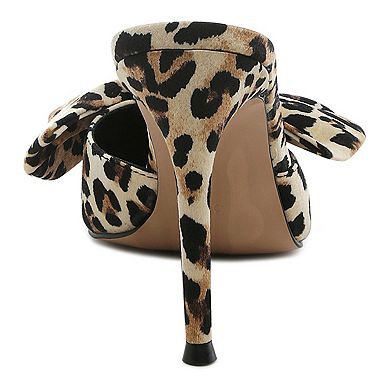 Joelle Women's High Heel Bow Tie Leopard Print Mules