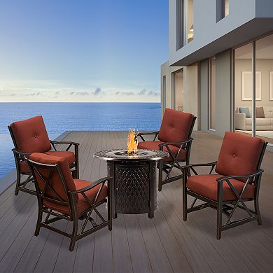 Oakland Living Copper Finish Round Fire Table & Deep Seating Rocking Patio Chair 5-piece Set