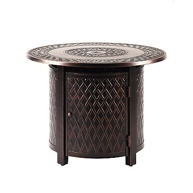 Oakland Living Copper Finish Round Fire Table & Deep Seating Rocking Patio Chair 5-piece Set