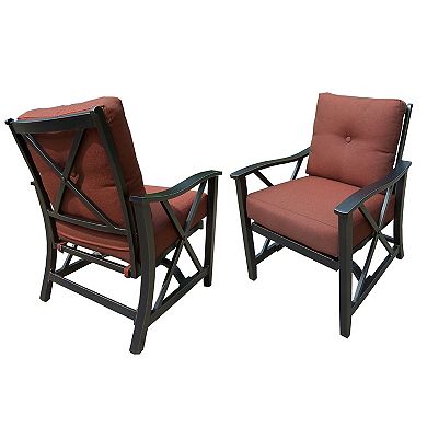 Oakland Living Copper Finish Round Fire Table & Deep Seating Rocking Patio Chair 5-piece Set