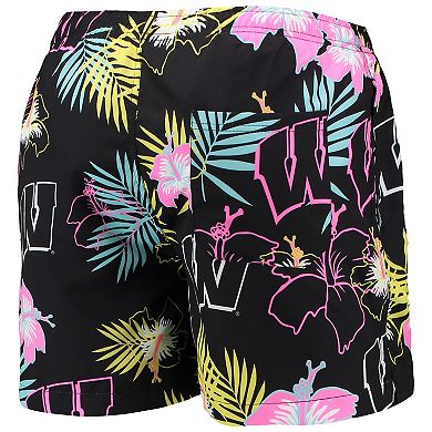 Men's FOCO Black Wisconsin Badgers Neon Floral Swim Trunks