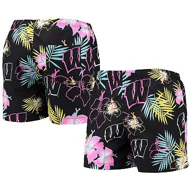 Men's FOCO Black Wisconsin Badgers Neon Floral Swim Trunks