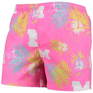 Men's FOCO Pink Michigan Wolverines Neon Floral Swim Trunks