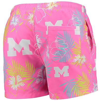 Men's FOCO Pink Michigan Wolverines Neon Floral Swim Trunks