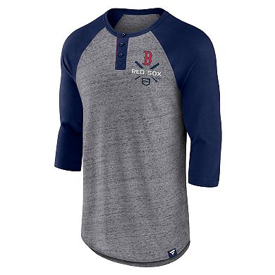 Men's Fanatics Branded Heathered Gray/Navy Boston Red Sox Iconic Above Heat Speckled Raglan Henley 3/4 Sleeve T-Shirt