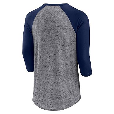 Men's Fanatics Branded Heathered Gray/Navy Boston Red Sox Iconic Above Heat Speckled Raglan Henley 3/4 Sleeve T-Shirt