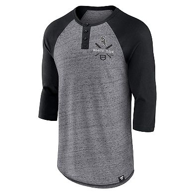 Men's Fanatics Branded Heathered Gray/Black Chicago White Sox Iconic Above Heat Speckled Raglan Henley 3/4 Sleeve T-Shirt