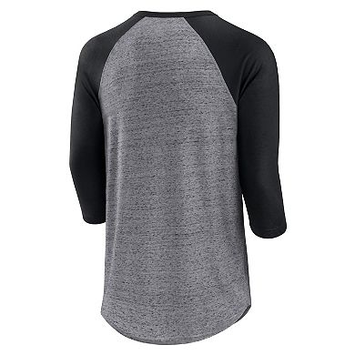 Men's Fanatics Branded Heathered Gray/Black Chicago White Sox Iconic Above Heat Speckled Raglan Henley 3/4 Sleeve T-Shirt