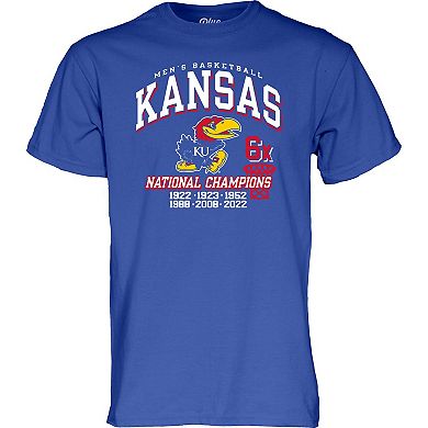 Men's Blue 84 Royal Kansas Jayhawks 6-Time NCAA Men's Basketball National Champions T-Shirt